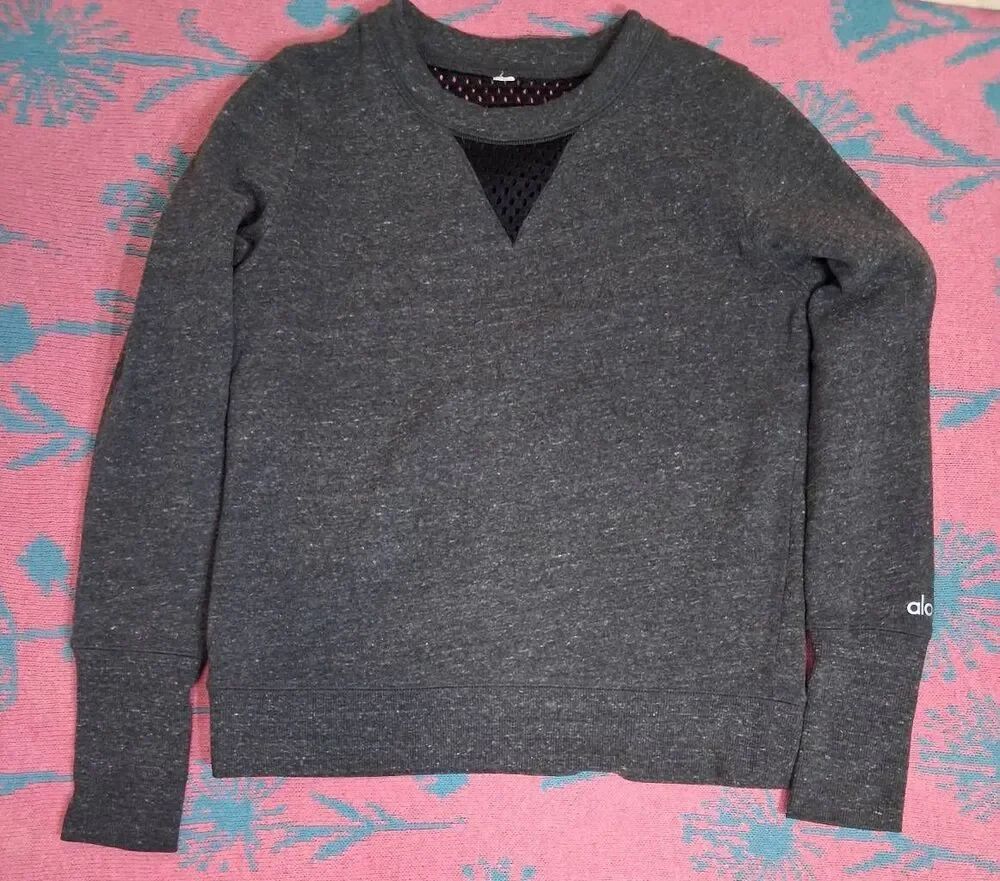 Alo yoga womens small gray sweatshirt crewneck jersey cotton longsleeve